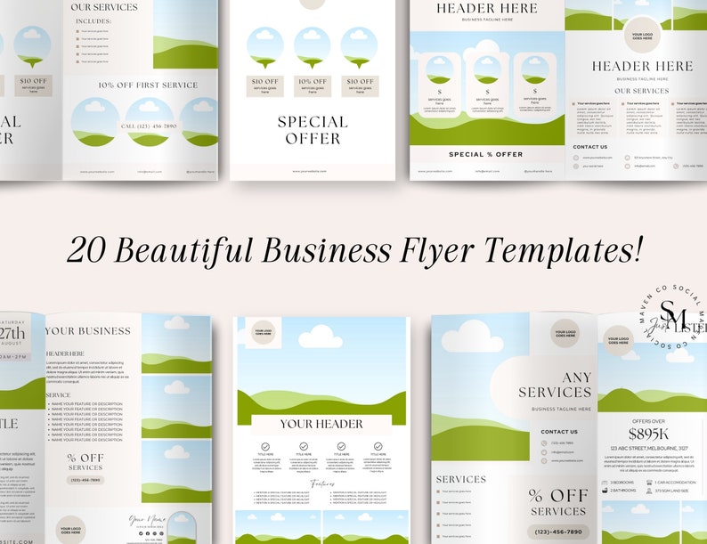 20 Business Flyer Templates, Premade Flyer Templates, Editable In Canva, Sales Flyers, Boutique Flyers, Women Business Flyer
