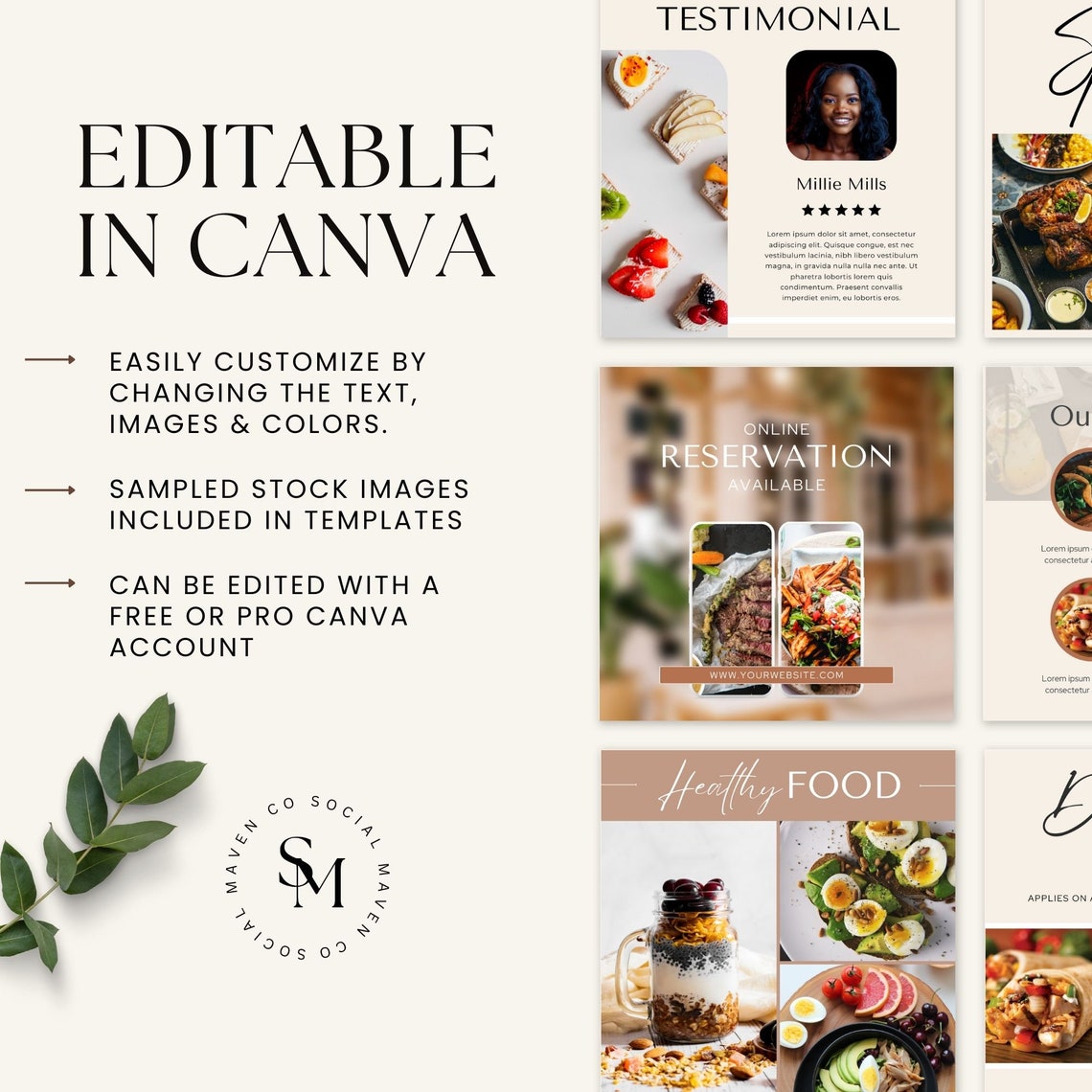 Restaurant Social Media Template, Editable Canva, Instagram Templates ...