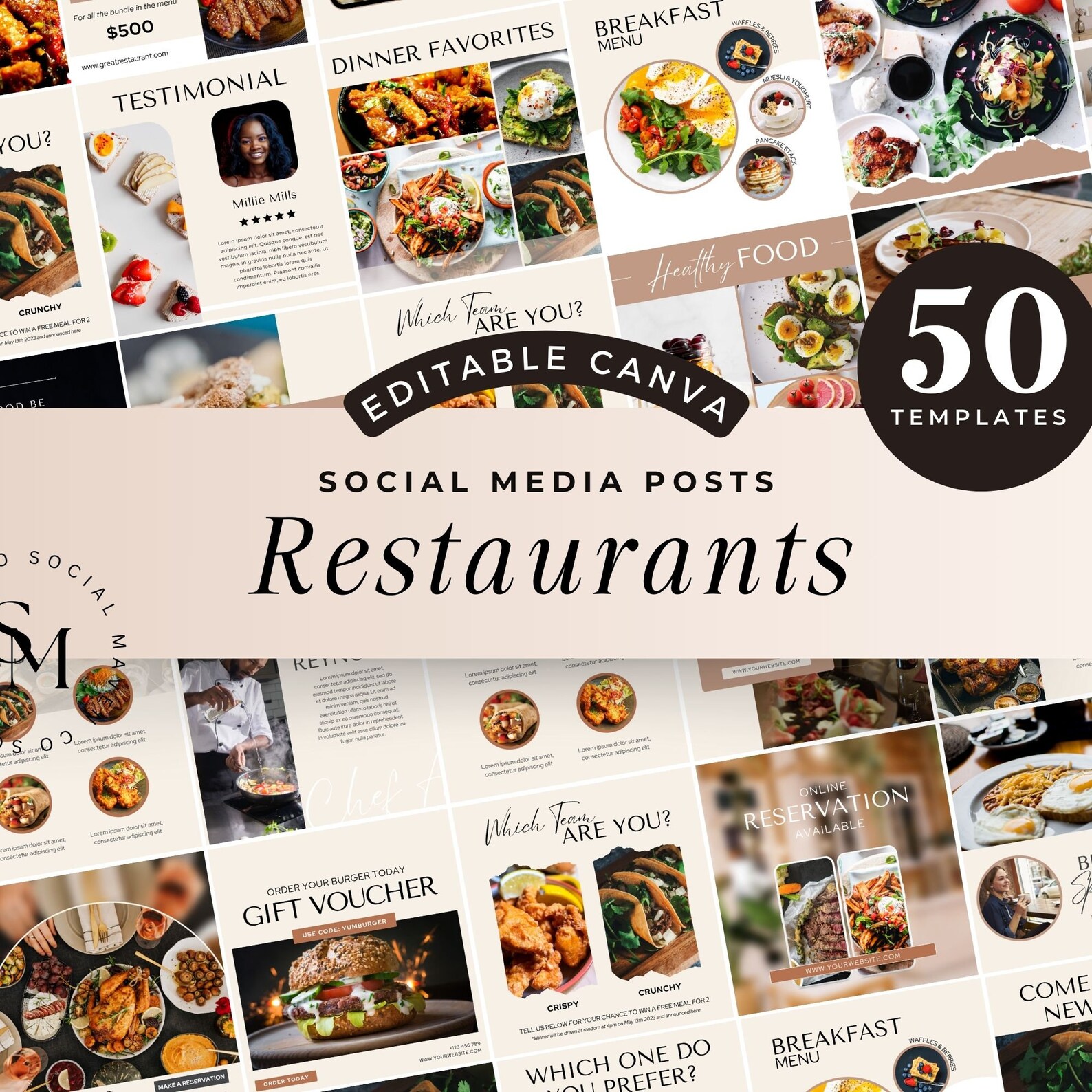Restaurant Social Media Template, Editable Canva, Instagram Templates ...