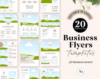 20 modèles de flyers d’entreprise, modèles de flyers prédéfinis, modifiables dans Canva, dépliants de vente, dépliants de boutique, dépliants d’affaires pour femmes, dépliants d’agent immobilier