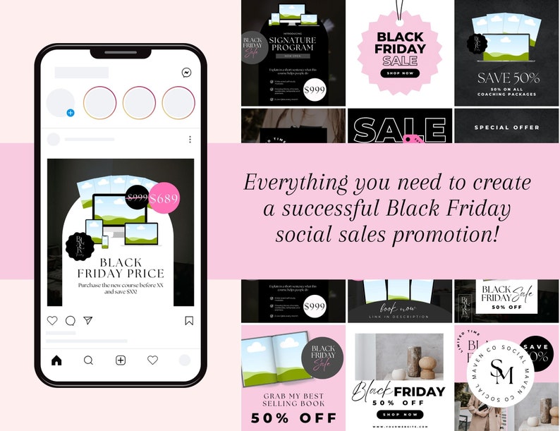 Black Friday Sale Canva Template Bundle, Black Friday Flyer, Black Friday Instagram Template, Edit In Canva, Social Media Flyears