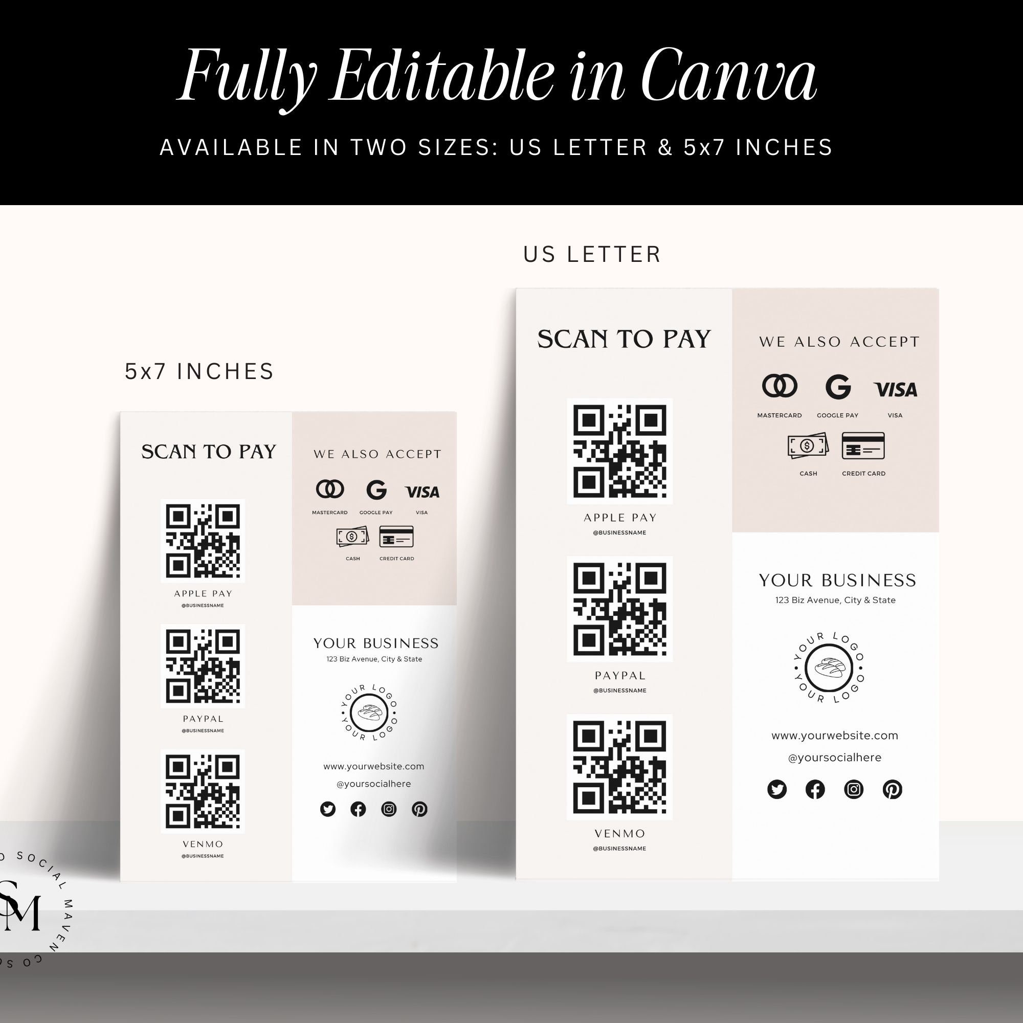 Scan to Pay Template, Qr Code Venmo Sign, Payment Sign Template, Small ...