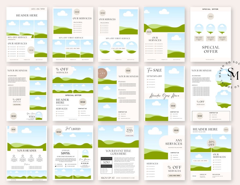 20 Business Flyer Templates, Premade Flyer Templates, Editable In Canva, Sales Flyers, Boutique Flyers, Women Business Flyer