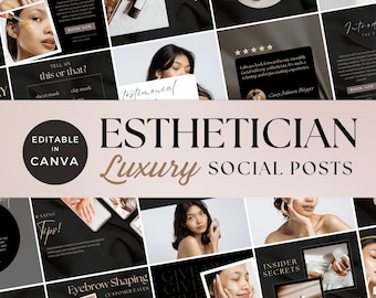 Esthetician Instagram Post Templates, Black & Gold, Esthetician Canva Templates, Skincare Instagram Post, Spa Instagram, Luxury Templates