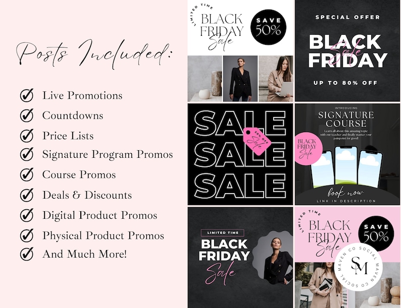 Black Friday Sale Canva Template Bundle, Black Friday Flyer, Black Friday Instagram Template, Edit In Canva, Social Media Flyears