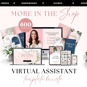 Canva virtual assistant template bundle. Includes over 600 templates such business plans, instagram templates, roadmap, workbooks and more!