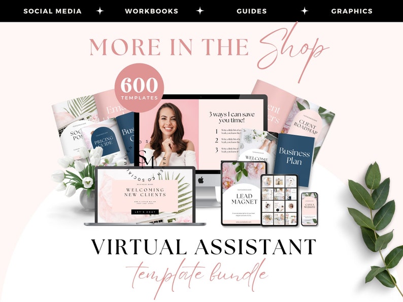 Canva virtual assistant template bundle. Includes over 600 templates such business plans, instagram templates, roadmap, workbooks and more!