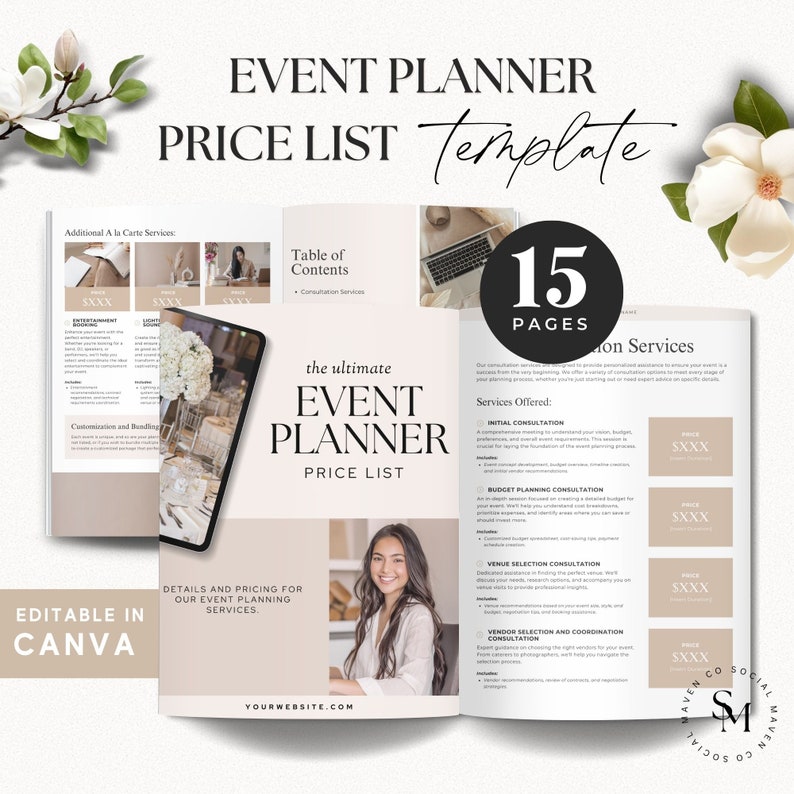 Event Planner Price List Template, Editable Canva, Editable Price Sheet ...