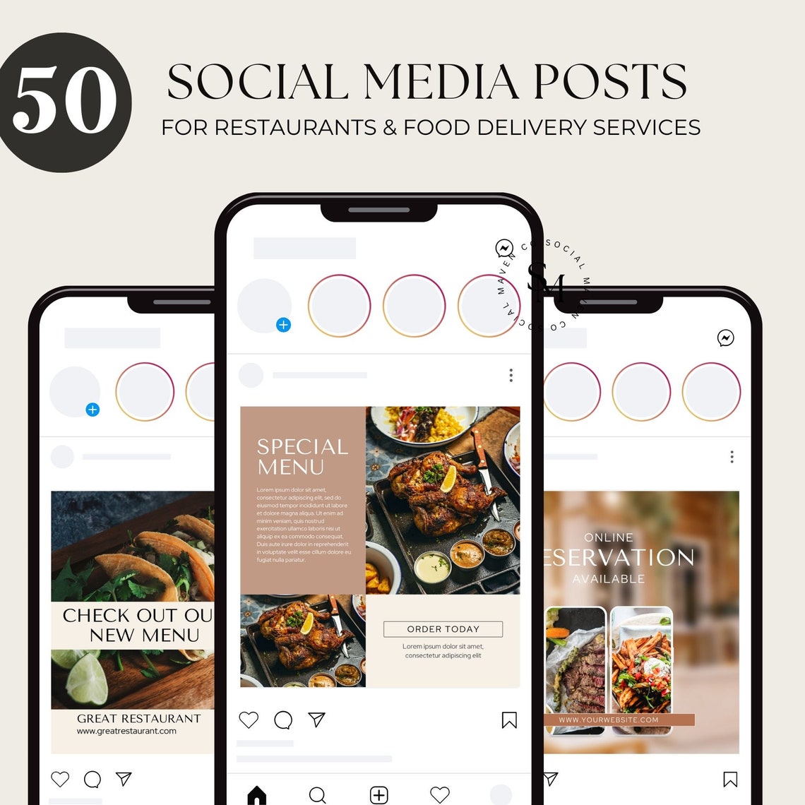 Restaurant Social Media Template, Editable Canva, Instagram Templates