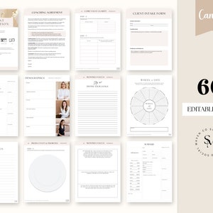 client intake forms, coaching template, coach intake forms, 60 editable Canva templates.