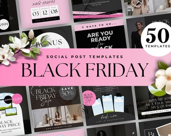 Paquete de plantillas de Canva para ofertas de Black Friday, folleto de Black Friday, plantilla de Instagram de Black Friday, edición en Canva, folleto de Pink Friday