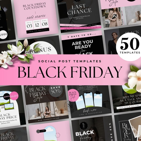 Black Friday Sale Canva Template Bundle, Black Friday Flyer, Black Friday Instagram Template, Edit In Canva, Pink Friday Flyer