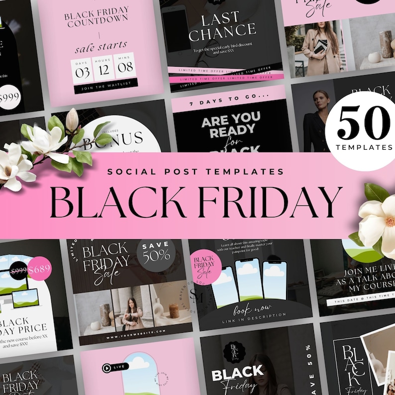 Black Friday Sale Canva Template Bundle, Black Friday Flyer, Black Friday Instagram Template, Edit In Canva, Social Media Flyears