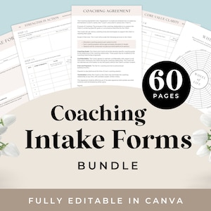 Formulaires d'admission pour les entraîneurs | 60 modèles de toile Coach | Feuilles de travail pour entraîneurs | Entente client, plan d'action | Roue de la vie | Téléchargement instantané