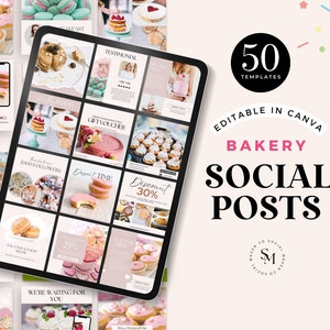 50 Bakery Instagram Post Templates, Bakery Canva Instagram Templates, Baking Editable Posts, Instant Download, Bakery Social Media