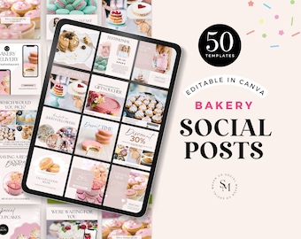 50 Bakery Instagram Post Templates, Bakery Canva Instagram Templates, Baking Editable Posts, Instant Download, Bakery Social Media