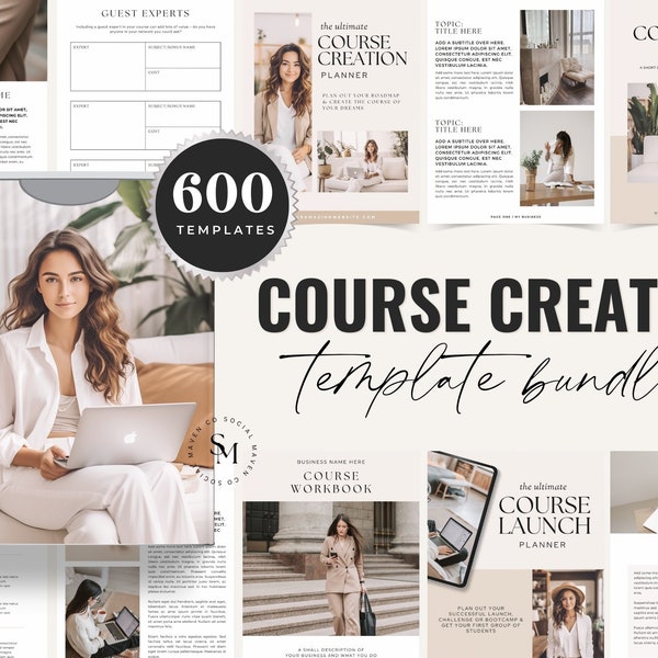 600+ Course Creator Template Bundle, Editable in Canva, Course Creator Planner, Course Sales Page, Workbook Template, Done For You