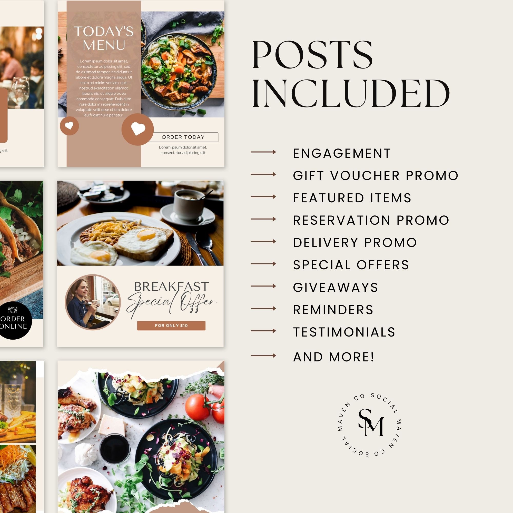 Restaurant Social Media Template, Editable Canva, Instagram Templates
