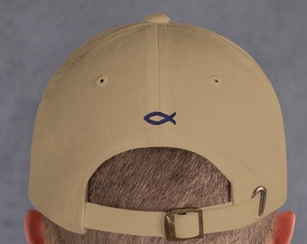 Christliche Mütze / Baseballcap bestickt mit kleinem Fisch (ichthys) auf der Rückseite