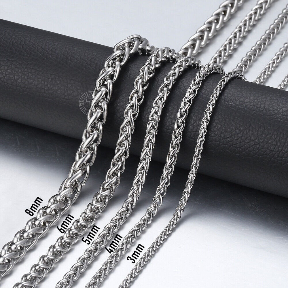 FOCALOOK Wheat Chain Necklace 3mm- Stainless Steel Black Rope Jewelry for  Men & Women 18-30 Inch