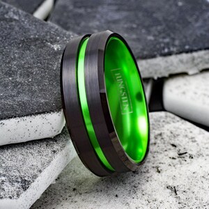 Forest Green Titanium Fishing Line Ring Custom Made Bands Fly Fishing USA  Made to Order Fast Delivery 