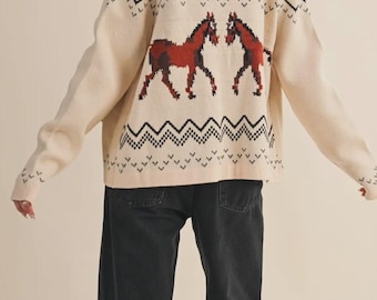 Double Horse Knit Sweater Cardigan(pre-order)