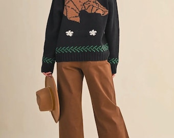 Horse Knit Motif Zip Up Sweater (Pre-order)