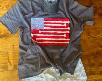 Americana Tee, Mineral Wash Cotton with American Flag Patch