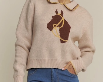 Horse Sweater with Peter Pan Collar