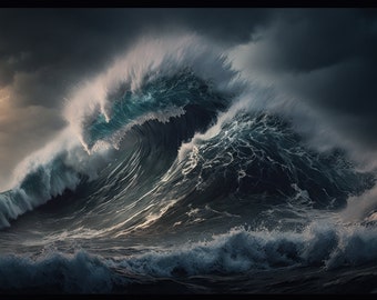 Rough Ocean Storm Waves Crashing Digital Wallpaper Download 4K