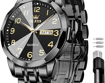 Reloj analógico de lujo de cuarzo y acero inoxidable para hombre: elegancia sin esfuerzo para cada ocasión