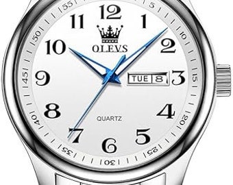 Lässige Herren Edelstahl Analog Quarz Uhr mit Tag und Datum Anzeige