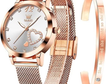 Rose Gold Women's Mesh Strap Fashion Watch - Elegant and Versatile Timepiece