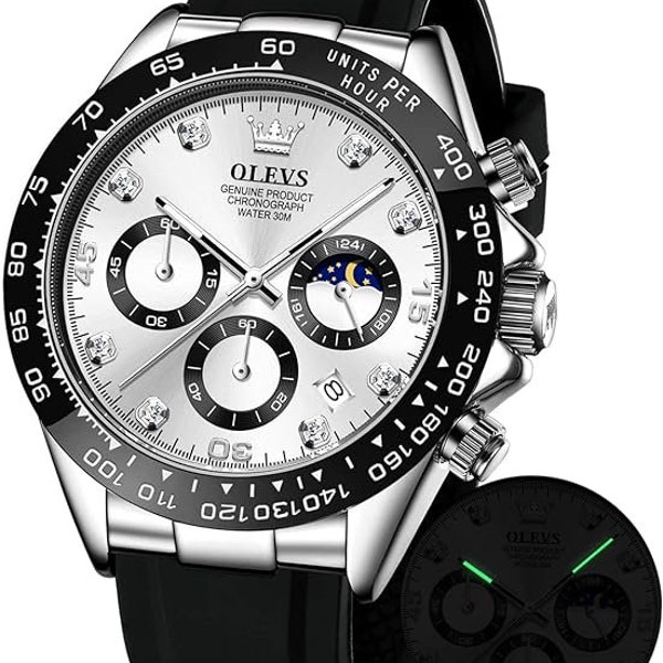 Men's Quartz Waterproof Chronograph Analog Multifunction Watch - Silicone Band