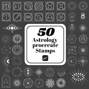 50 Astrologie Procreate Briefmarken | Procreate Pinsel | Astrologie Tattoo Kunst