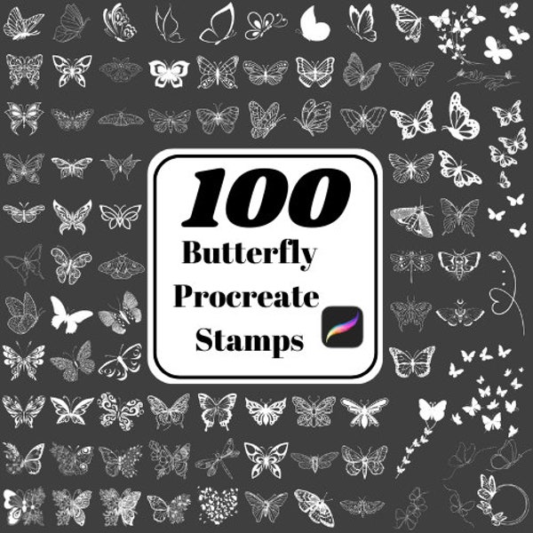 100 procreate butterfly stamps | procreate brushes | tattoo style | butterfly stamps