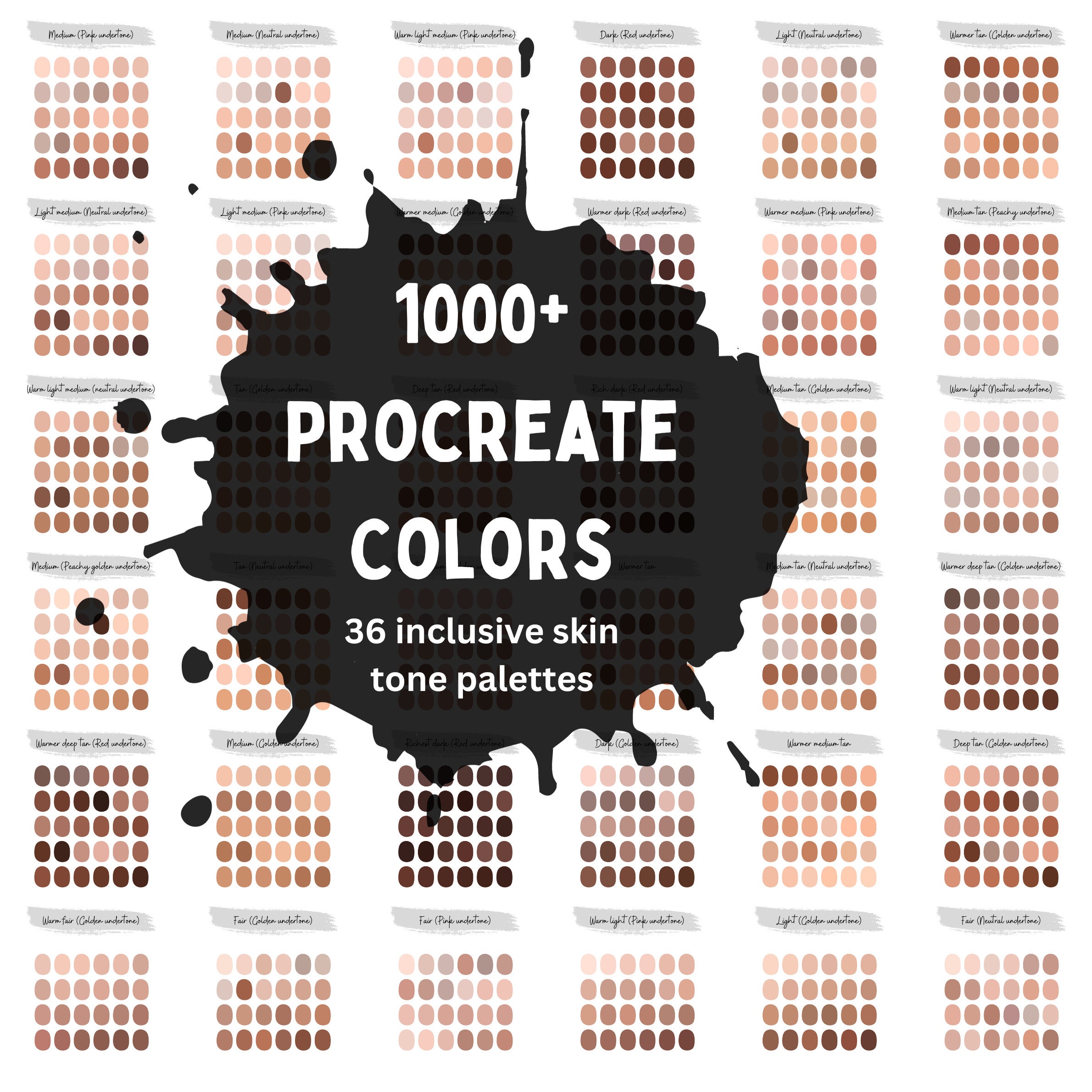 Más de 1000 paletas de color para Procreate con 36 tonos de piel inclusivos | Pack de paletas Procreate