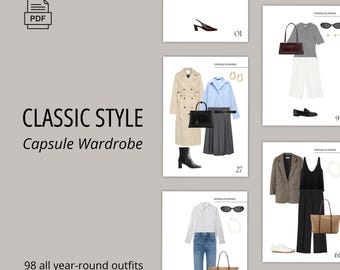 Penderie capsule de style classique, 98 idées de tenues pré-coiffées toute l'année, 2026, Looks intemporels 4 saisons, Femme 30 ans et plus, PDF, Téléchargement instantané