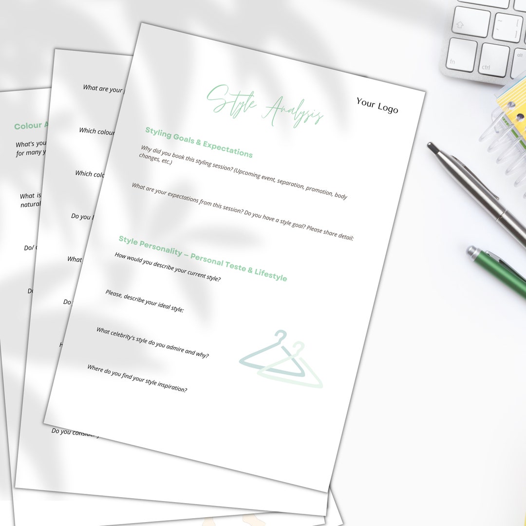 Questionnaire, Male Clients, Style Analysis, Template & PDF Print