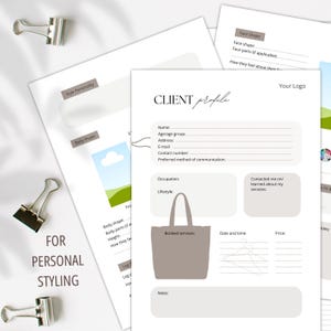 VORLAGE, Kundenprofil, Kundenprofil, Kunden- und Kundenprofil, Tracking, Tool für Personal Styling Business, bearbeitbar in Canva, druckbar