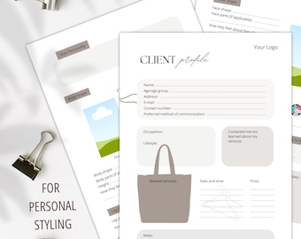 TEMPLATE, Client Profile, Management & Tracking, Male and Female Clients, Tool for Personal Styling Business, Editable in Canva, Printable