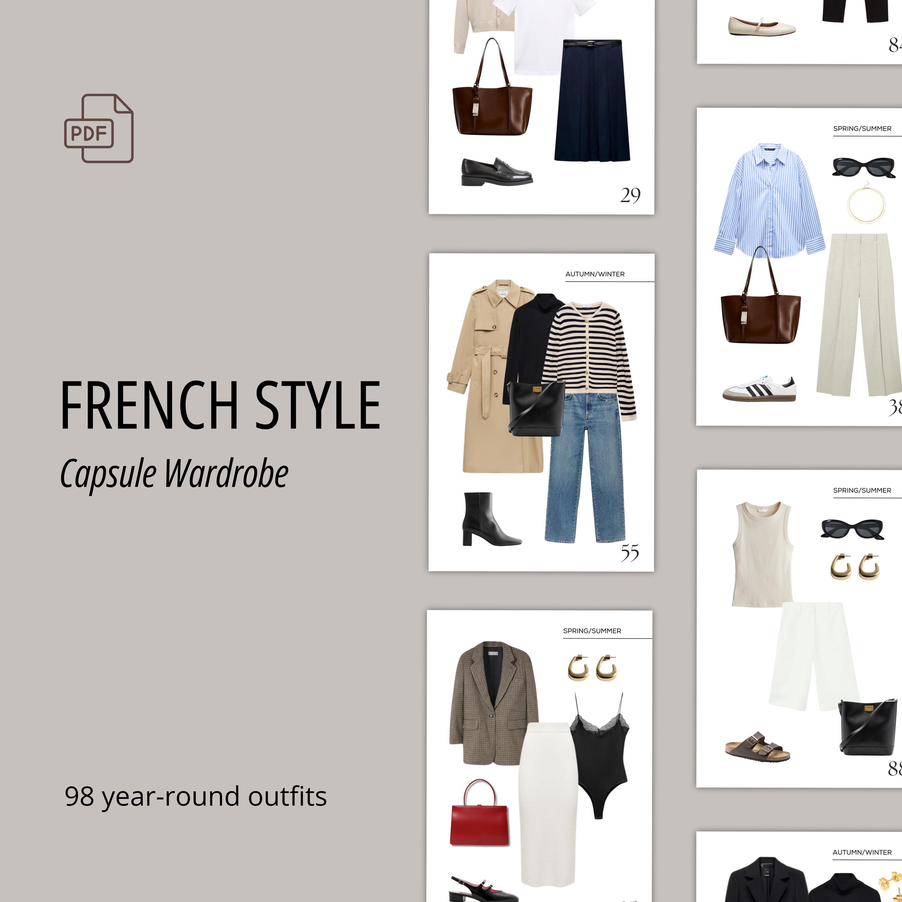 Classic French Style Capsule Wardrobe, 98 Year-Round Pre-Styled Outfits, 2025, 4-Season Parisian Chic Style Look Ideas, Instant Download