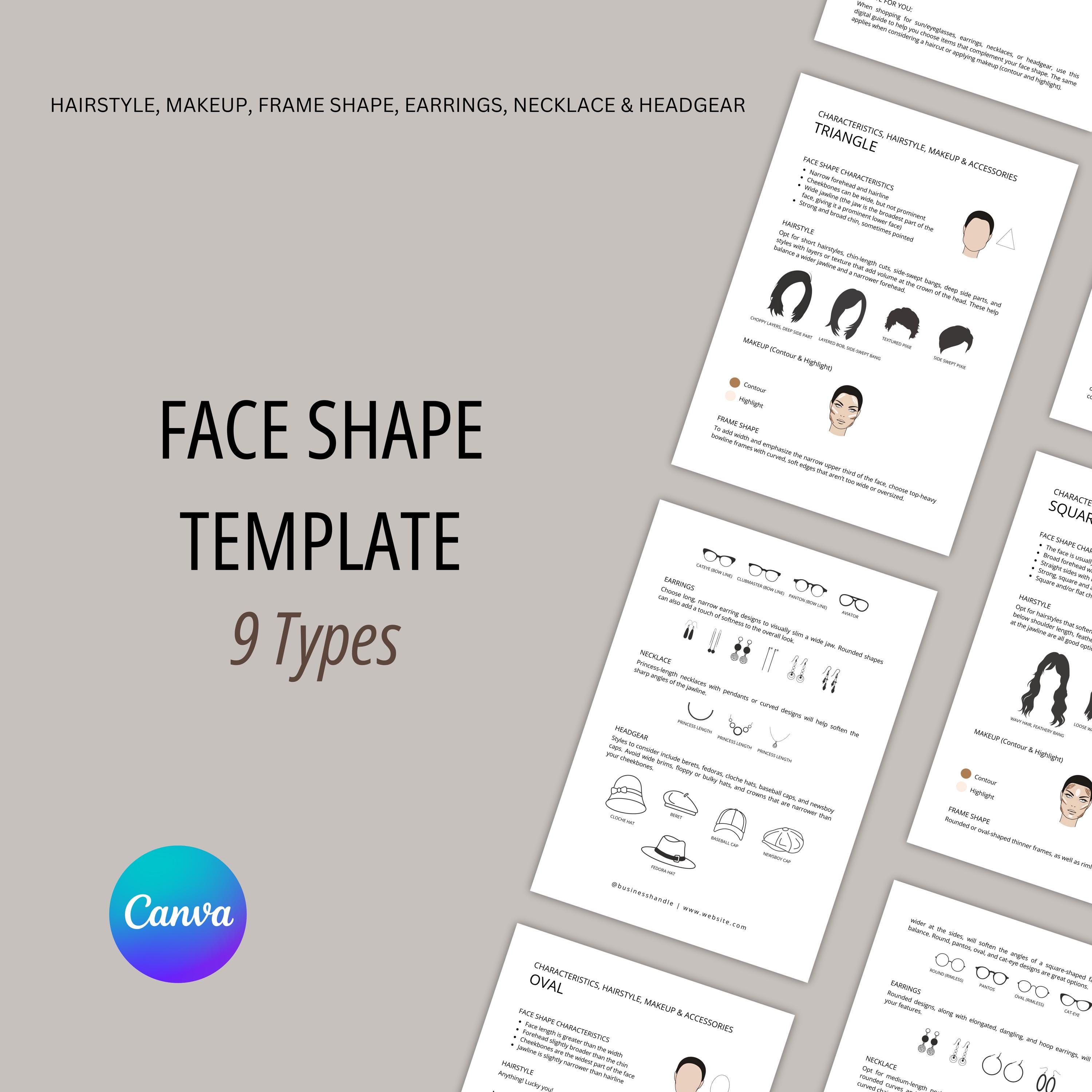 TEMPLATE, Female Face Shape Guide, Tool for Stylists, Image Consultants, & HMUA, Client Handout, Customisable in Canva, Instant Download