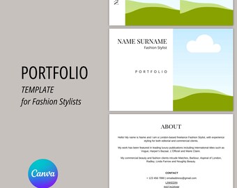 MODÈLE, portfolio de styliste de mode, outil pour les stylistes, présentez votre travail éditorial, des séances photo et des projets de mode, modifiable dans Canva