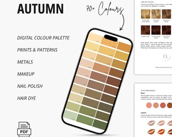 Autumn Color Season, Digital Colour Palette, Prints & Patterns, Nail Polish, Makeup, Metals, Hair Dye, Recommendations, E-guide, PDF