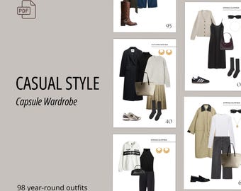 Casual/Urban Chic Style Capsule Wardrobe, 98 Year-Round Pre-Styled Outfits, 2025, 4-Season Relaxed Looks Ideas, PDF, Instant Download