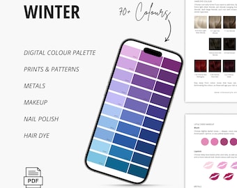 Winter Color Season, Digital Colour Palette, Prints & Patterns, Nail Polish, Makeup, Metals, Hair Dye, Recommendations, E-guide, PDF