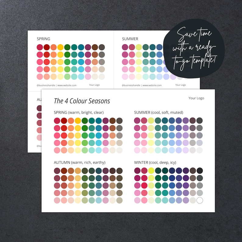 Layout For Color Analysis TEMPLATE, 4 Color Seasons, Tool for Personal Stylists & Colour Analysts ...