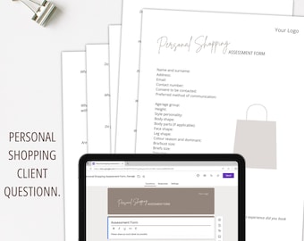MODÈLE, questionnaire, shopping personnel, pour entreprise de stylisme/shopping personnel, clients hommes et femmes, modifiable, impression PDF, formulaire Google