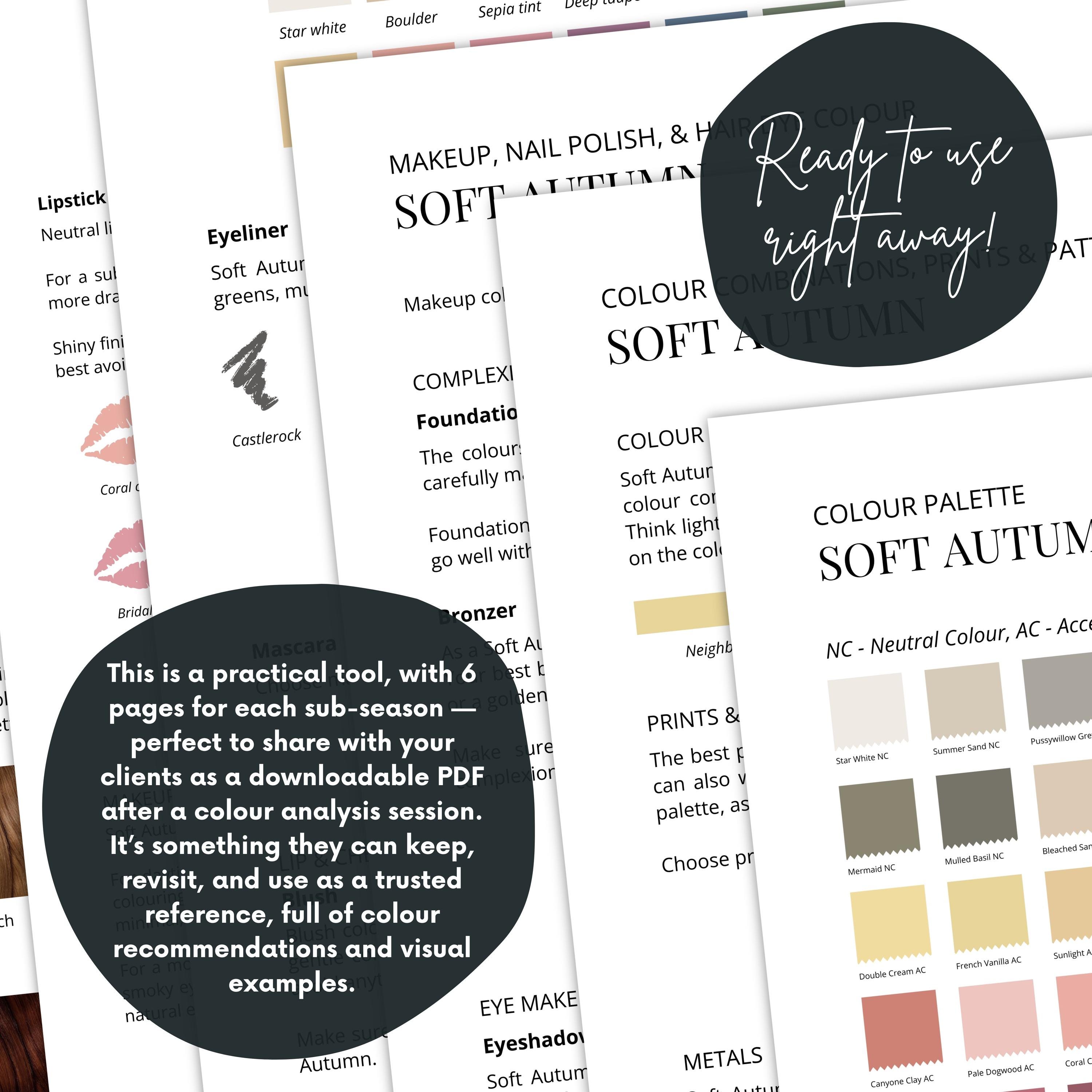 Client Color Summery Example TEMPLATE, All 12 Color Seasons, Sub-seasons, Tool for Stylists, Image ...
